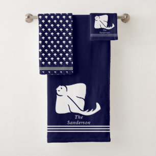 Navy Dark Blue Coastal Nautical Stingray Manta Ray Bath Towel Set