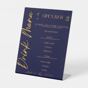 Navy Dark Blue Modern Chic Wedding Drink Menu Sign