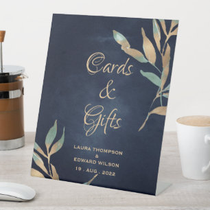 Navy deep blue texture with golden foil leaf pedestal sign