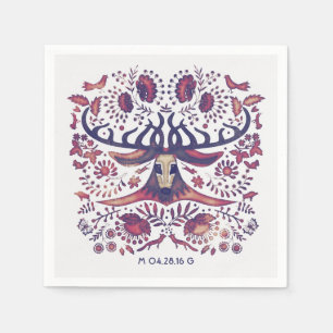 Navy Deer and Woodland Animals Wedding Napkin