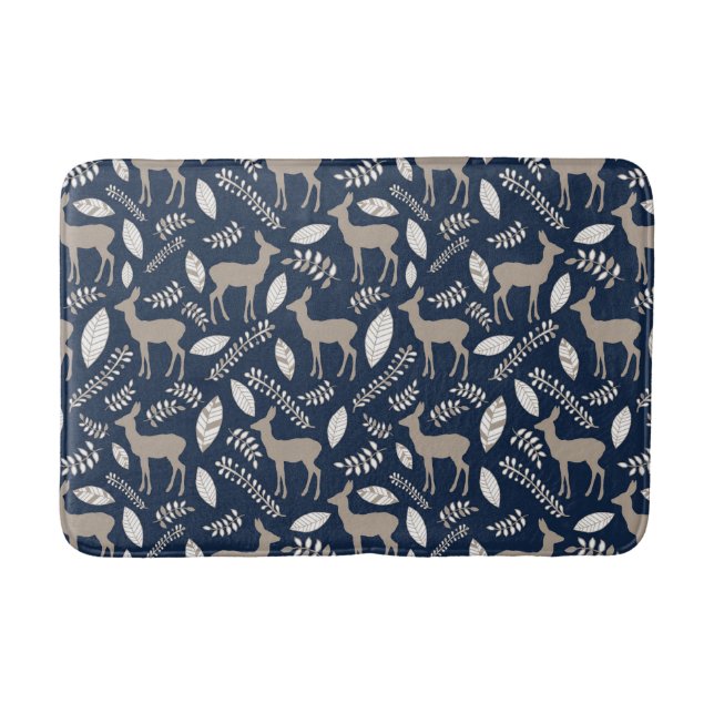 Navy Deer Collage Bath Mat (Front)