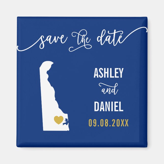 Navy Delaware Wedding Save the Date Map Magnet (Front)
