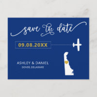 Navy Delaware Wedding Save the Date Map Postcard
