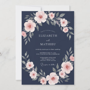 Navy Delicate Bloom Wedding Invitation