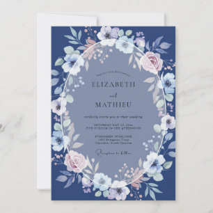 Navy Delicate Blossom Romance Wedding Invitation