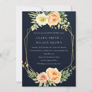 NAVY DESERT SUCCULENT CACTI FOLIAGE COUPLE SHOWER INVITATION