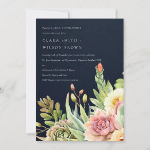 NAVY DESERT SUCCULENT CACTI FOLIAGE COUPLE SHOWER INVITATION
