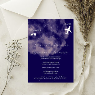 Navy Destination plane flight abroad wedding Invitation