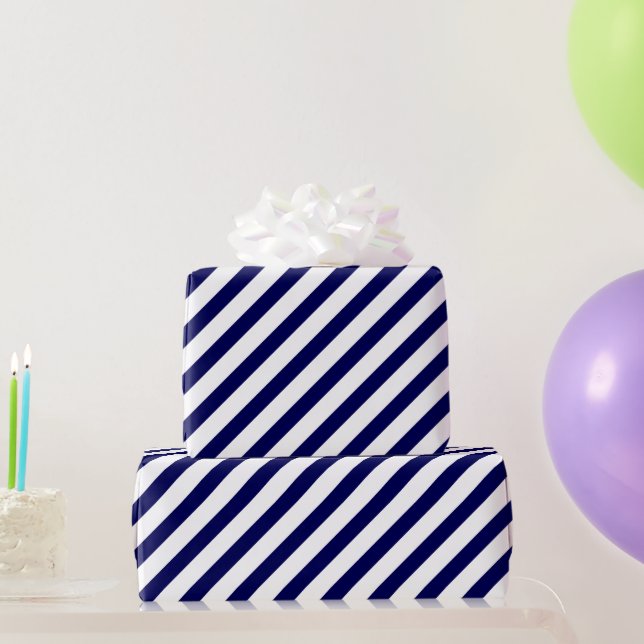 Navy Diagonal Stripe Wrapping Paper (Party Gifts)