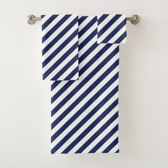 Navy Diagonal Stripes Bath Towel Set (Insitu)
