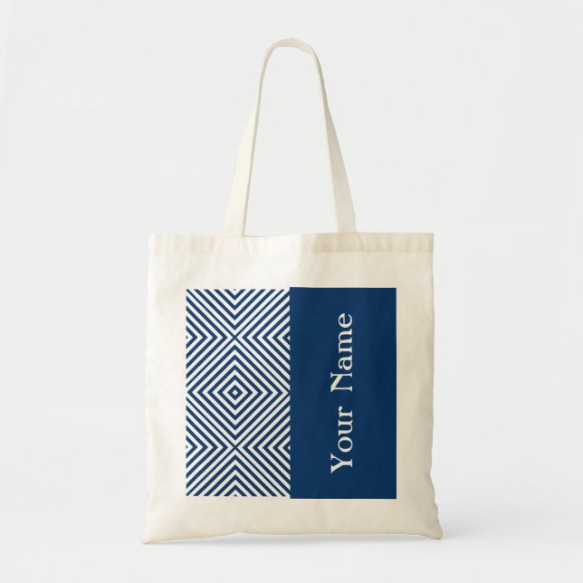 Navy Diamond Chevron w/ name @ Emporiomoffa Tote Bag (Front)