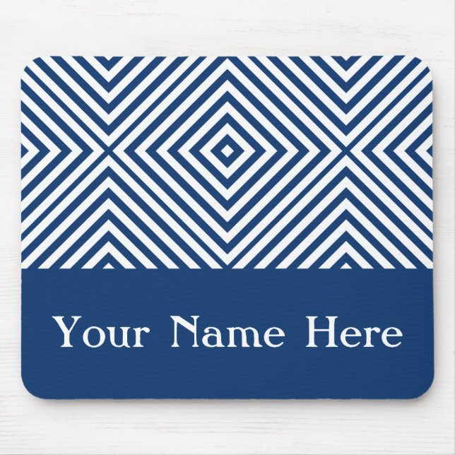 Navy Diamond Chevron with custom name Mouse Mat (Front)