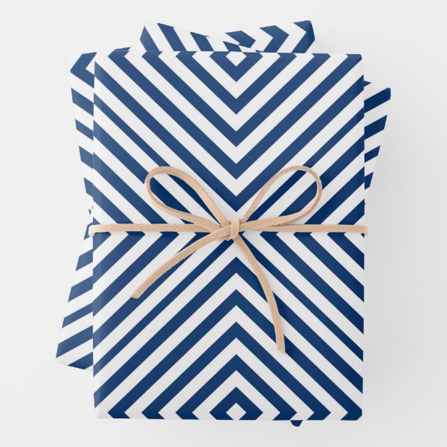 Navy Diamond Chevron Wrapping Paper Sheets (In situ)