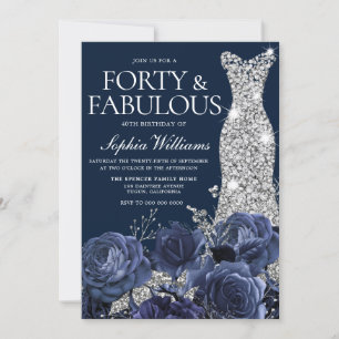 Navy Diamond Dress Forty & Fabulous 40th Birthday Invitation