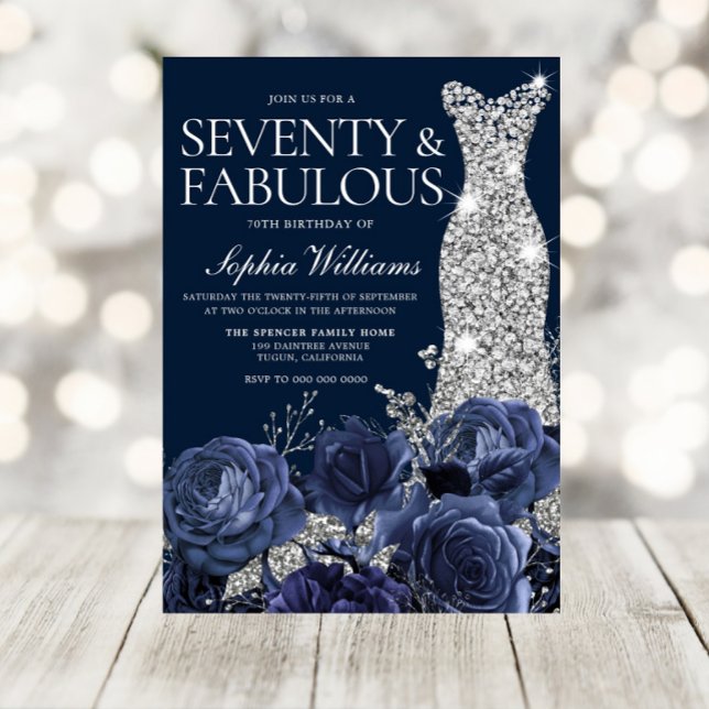 Navy Diamond Dress Seventy Fabulous 70th Birthday Invitation (Creator Uploaded)