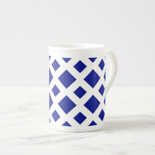 Navy Diamonds on White Bone China Mug