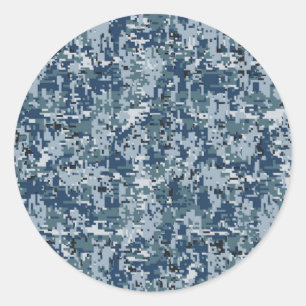 Navy  Digital Camo Camouflage Decor Classic Round Sticker