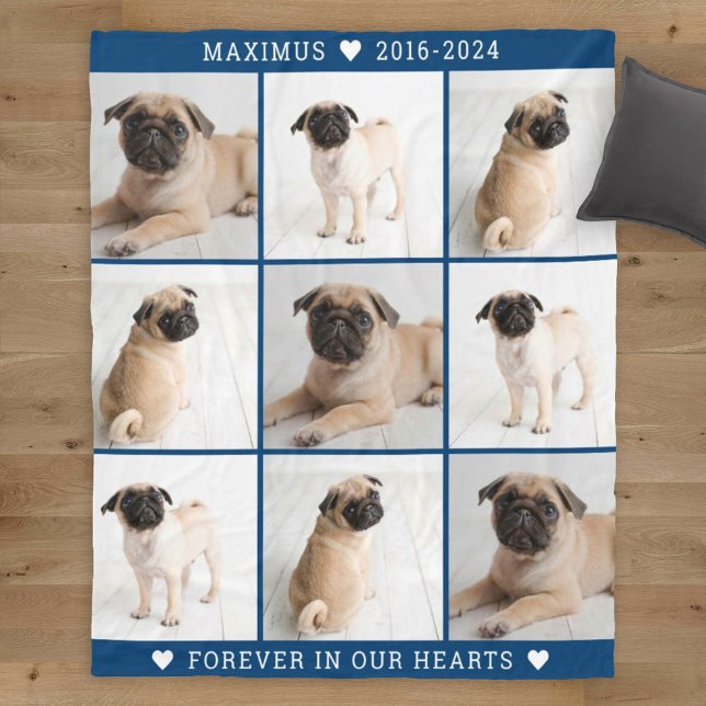 Navy Dog Memorial Photo Collage Keepsake Fleece Blanket (Creator Uploaded)