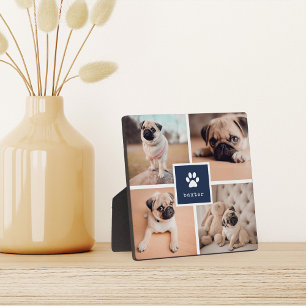 Navy   Dog Name & Pawprint Pet Photo Collage Plaque