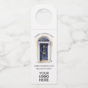 Navy Door Watercolor Closing Real Estate Agent Bottle Tag