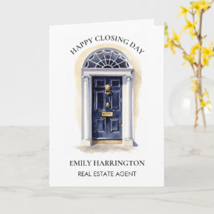 Navy Door Watercolor Closing Real Estate Agent Card