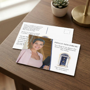 Navy Door Watercolor Hello Real Estate Agent Postcard