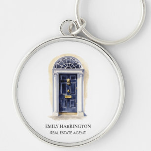 Navy Door Watercolor Logo Real Estate Agent Key Ring