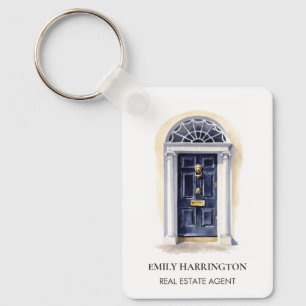 Navy Door Watercolor Logo Real Estate Agent Key Ring