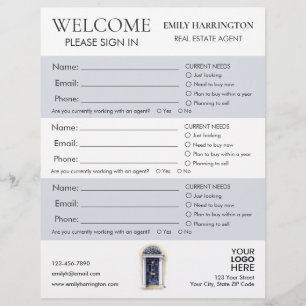 Navy Door Watercolor Sign In Sheet Real Estate