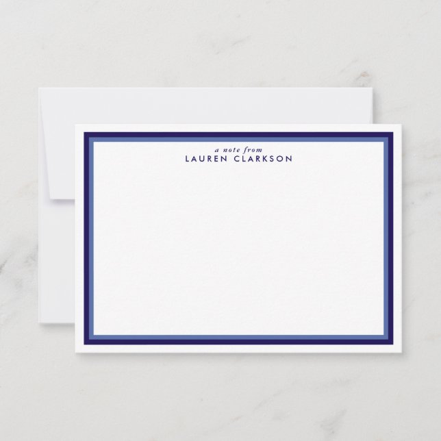 Navy Double Frame Modern Stationery Note Card (Front)