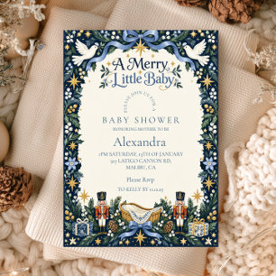 Navy Dove Merry Little Baby Shower Invitation