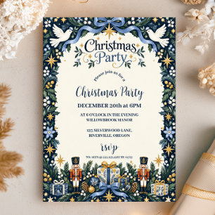 Navy Dove Nutcracker Christmas Party Invitation