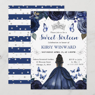 Navy Dress Dark Skin Princess Sweet 16 Invitation
