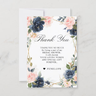 Navy Dusty Blue Blush Geometric Bridal Shower Thank You Card
