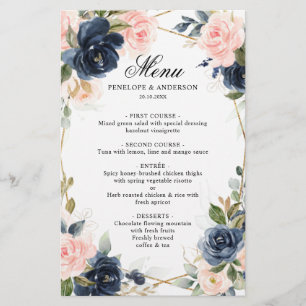 Navy Dusty Blue  Blush Geometric Wedding Menu