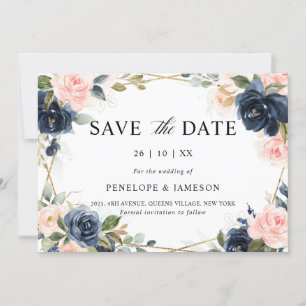 Navy Dusty Blue  Blush Geometric Wedding Save The Date