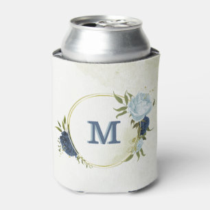 navy dusty blue floral greenery  can cooler