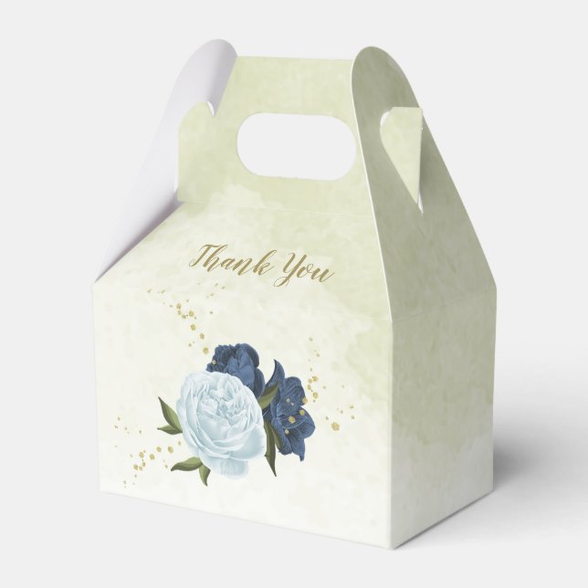 navy dusty blue floral greenery wedding favour box (Front Side)