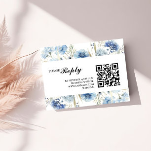Navy Dusty Blue Floral Spring Bloom Wedding Enclosure Card