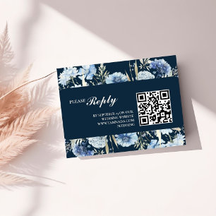 Navy Dusty Blue Floral Spring Bloom Wedding Enclosure Card