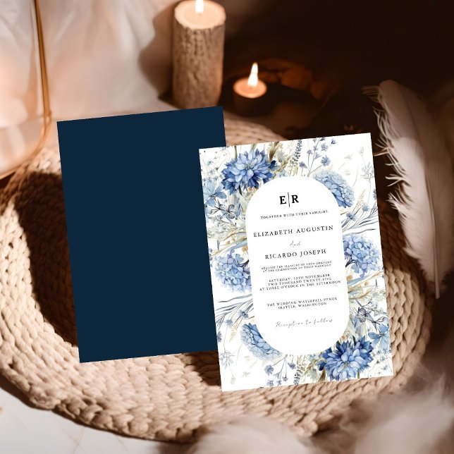 Navy Dusty Blue Floral Spring Bloom Wedding Invita Invitation (Creator Uploaded)