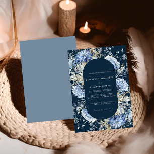 Navy Dusty Blue Floral Spring Bloom Wedding Invitation