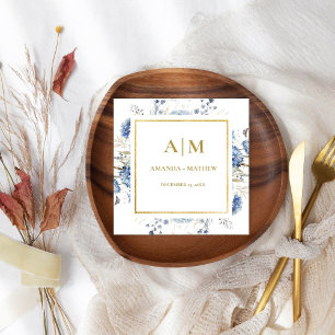 Navy Dusty Blue Floral Spring Bloom Wedding Napkin