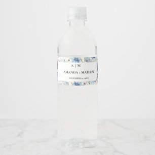 Navy Dusty Blue Floral Spring Bloom Wedding Water Bottle Label