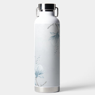 navy dusty blue flowers botanical water bottle