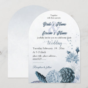 navy dusty blue flowers botanical wedding invitation