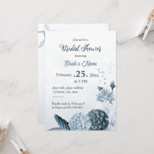 navy dusty blue flowers bridal shower invitation
