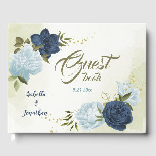 navy dusty blue flowers  guest book