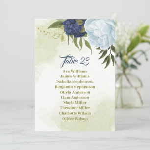 navy dusty blue flowers seating chart card