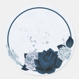 navy & dusty blue flowers thank you  classic round sticker